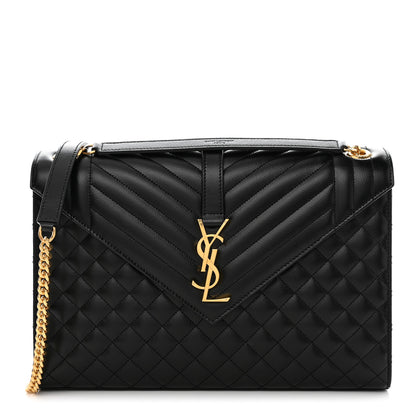 Saint Laurent Grain De Poudre Textured Mixed Matelasse Large Triquilt Monogram Satchel Black 1 of 11