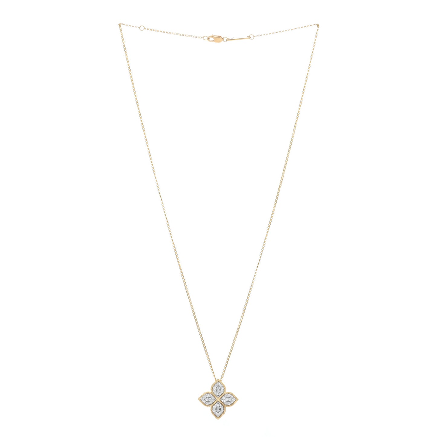 18K Yellow White Gold Diamond Large Princess Flower Pendant Necklace