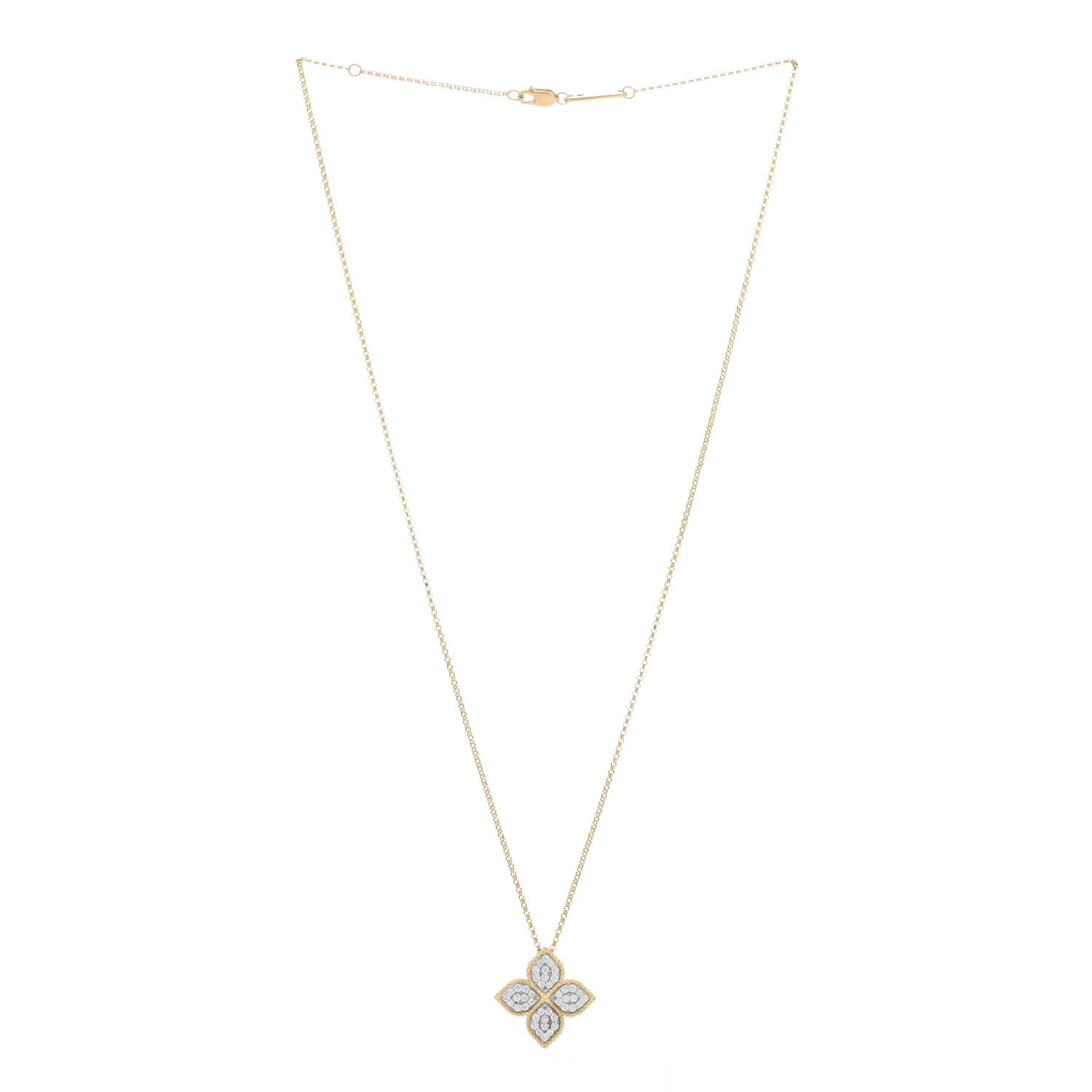 Roberto Coin 18K Yellow White Gold Diamond Large Princess Flower Pendant Necklace 2 of 4