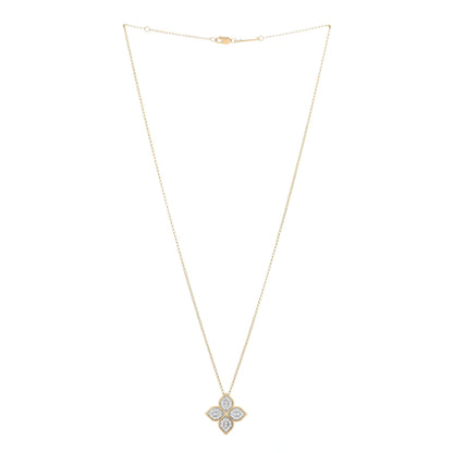 Roberto Coin 18K Yellow White Gold Diamond Large Princess Flower Pendant Necklace 2 of 4