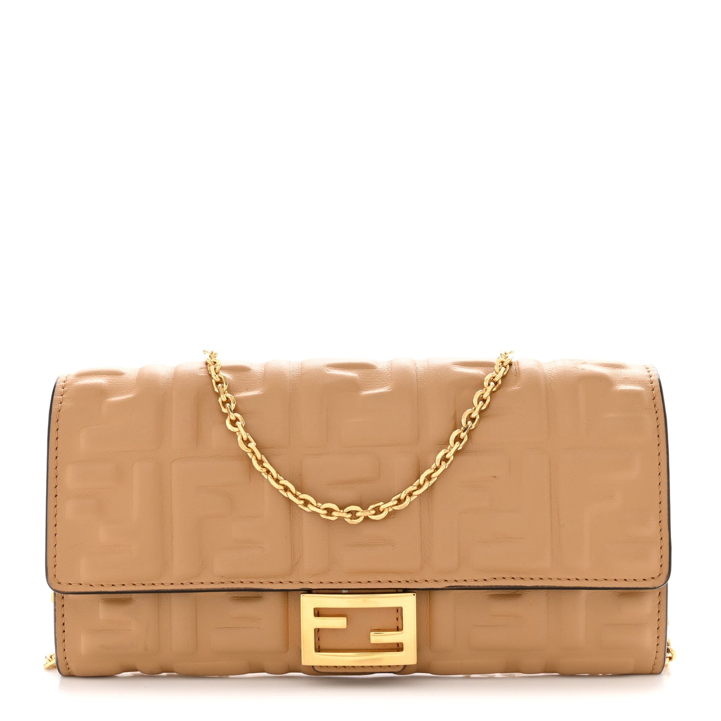 Nappa Matisse FF Embossed Continental Wallet On Chain Miele Scuro