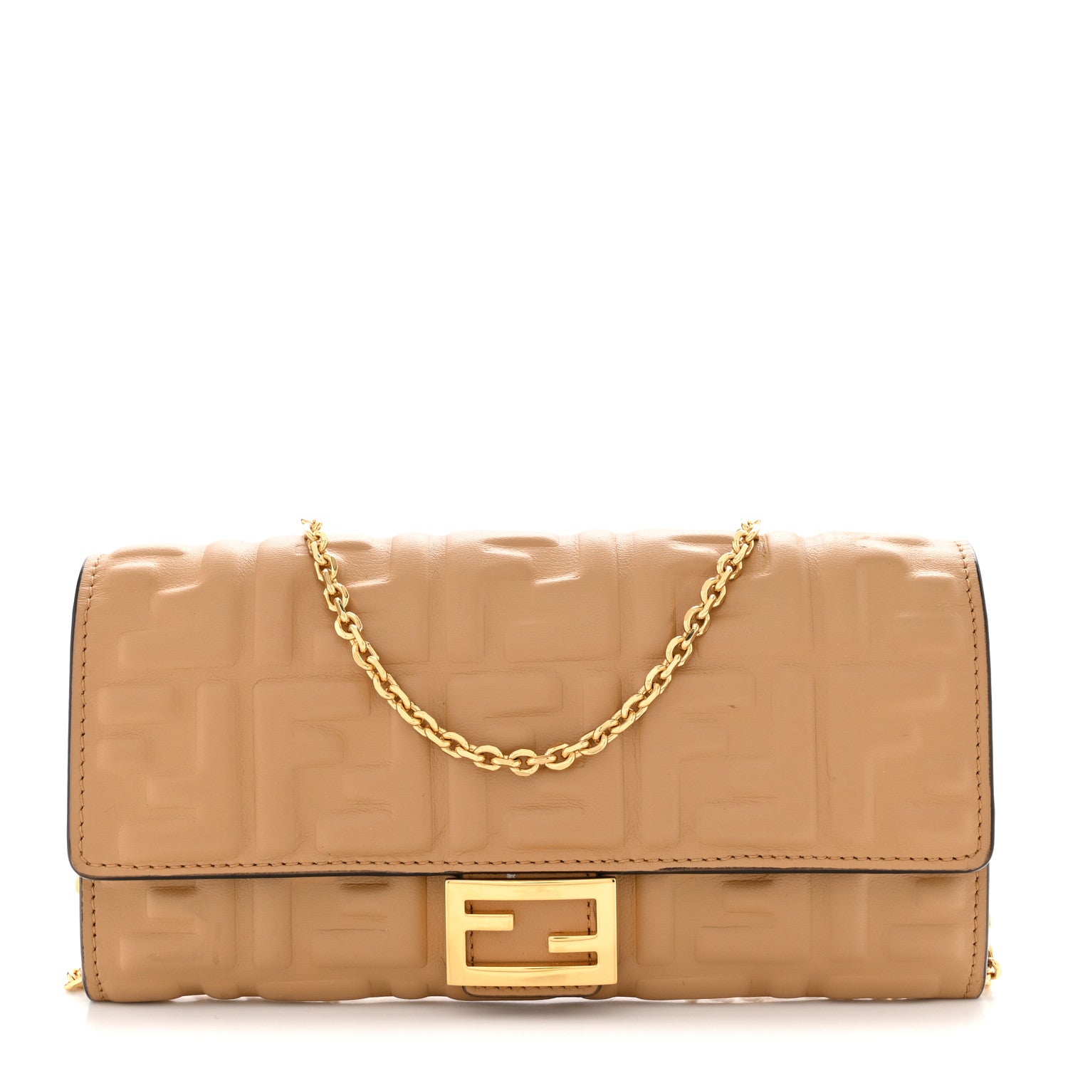 Fendi Nappa Matisse FF Embossed Continental Wallet On Chain Miele Scuro 1 of 12