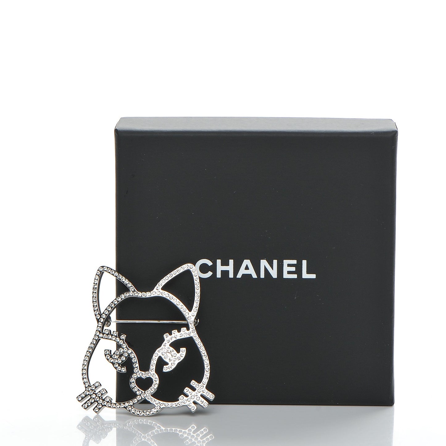 Strass Crystal Emoji Choupette Cat Brooch Silver