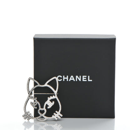 Chanel Strass Crystal Emoji Choupette Cat Brooch Silver 5 of 5