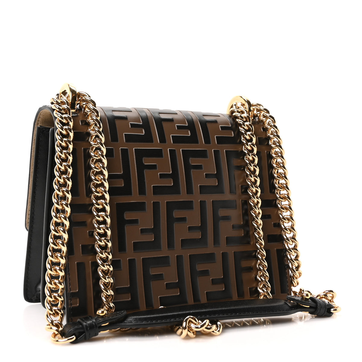 Fendi Vitello Liberty Bi-Color FF 1974 Embossed Small Kan U Shoulder Bag Maya Black 3 of 11