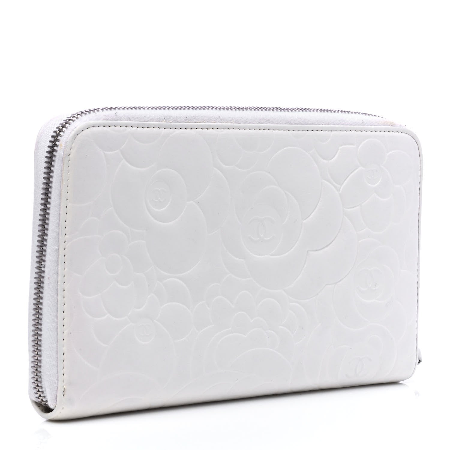 Chanel Lambskin Camellia Embossed Zip Around Organizer Wallet Off White 2 of 7