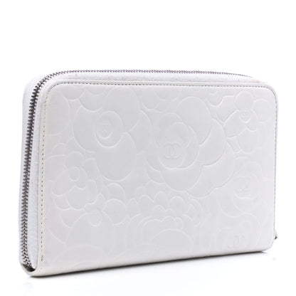 Chanel Lambskin Camellia Embossed Zip Around Organizer Wallet Off White 2 of 7