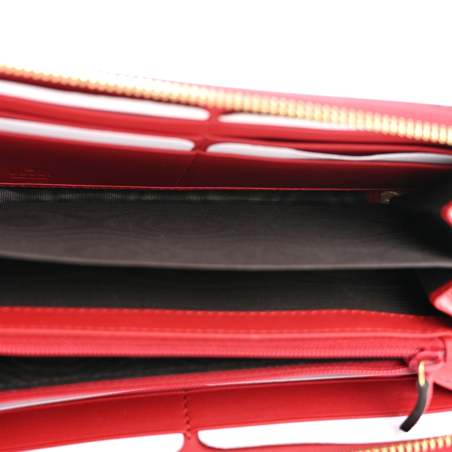 Calfskin Bamboo Round Zip Long Wallet Red