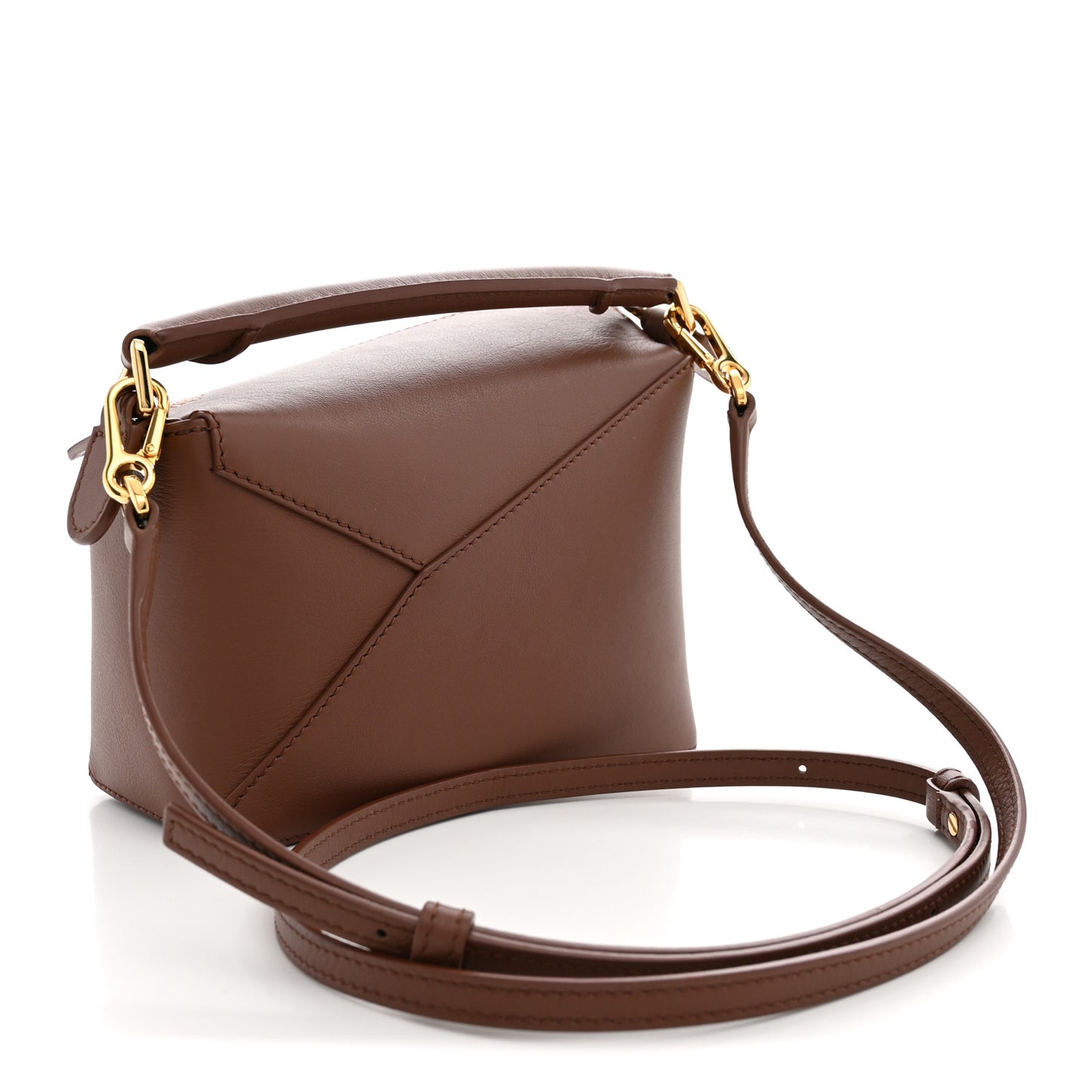 X SUNA FUJITA Satin Calfskin Mini Hamster Puzzle Edge Bag Havana