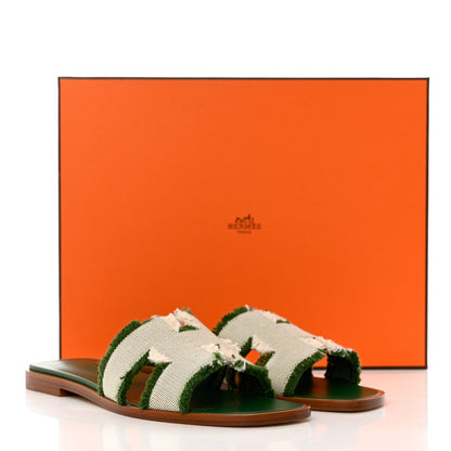 Hermes Toile H Oran Fringe Sandals 36 Vert 9 of 9