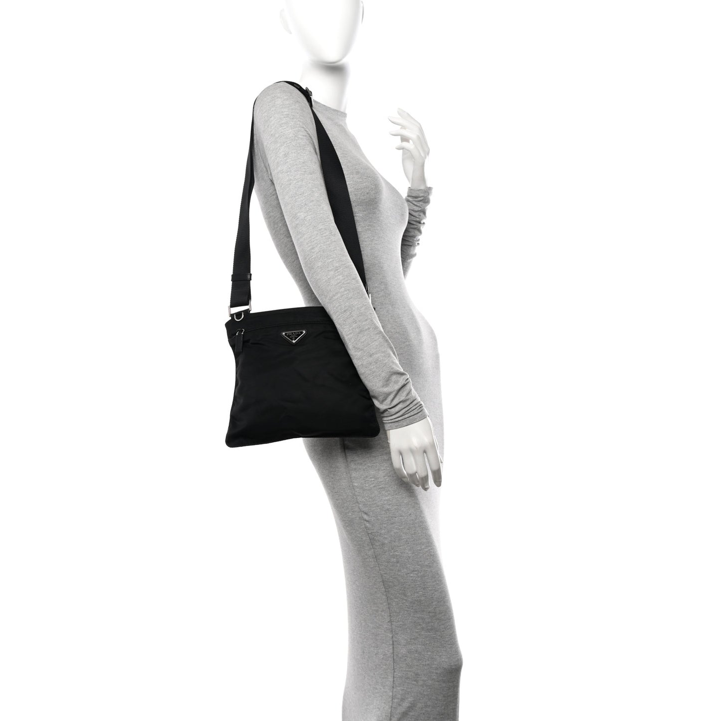 Nylon Saffiano Flat Messenger Bag Black