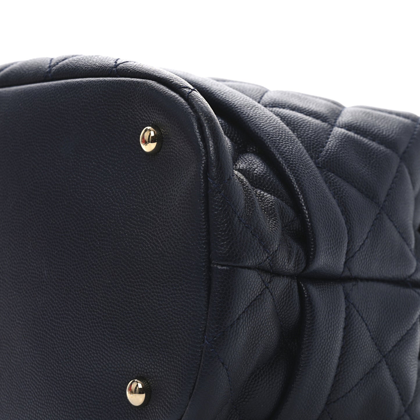 Caviar Quilted Large Rolled Up Bucket Drawstring Bag Navy