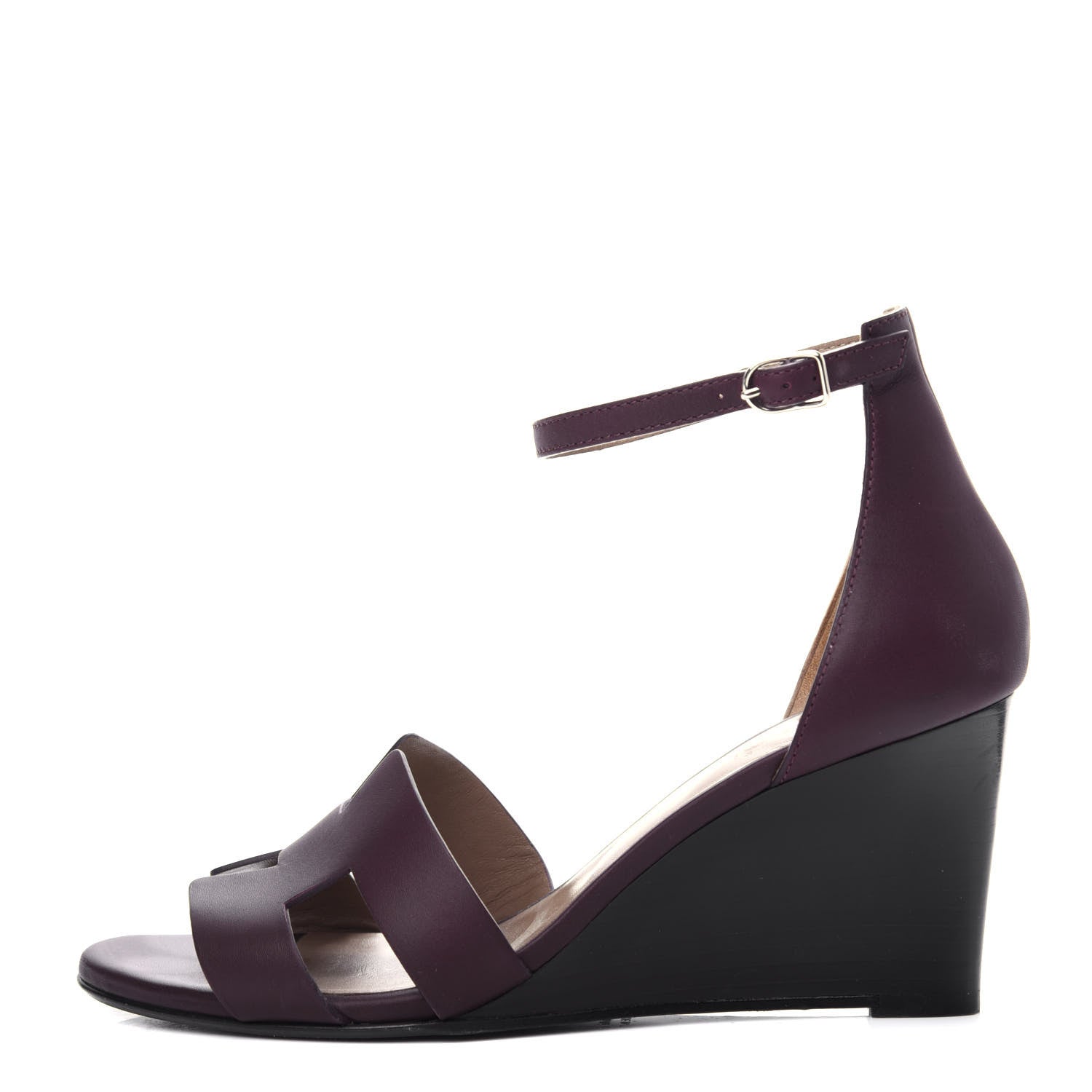 Hermes Calfskin Legend Wedge Sandals 39 Cassis 1 of 10