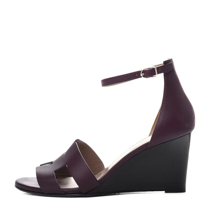 Hermes Calfskin Legend Wedge Sandals 39 Cassis 1 of 10