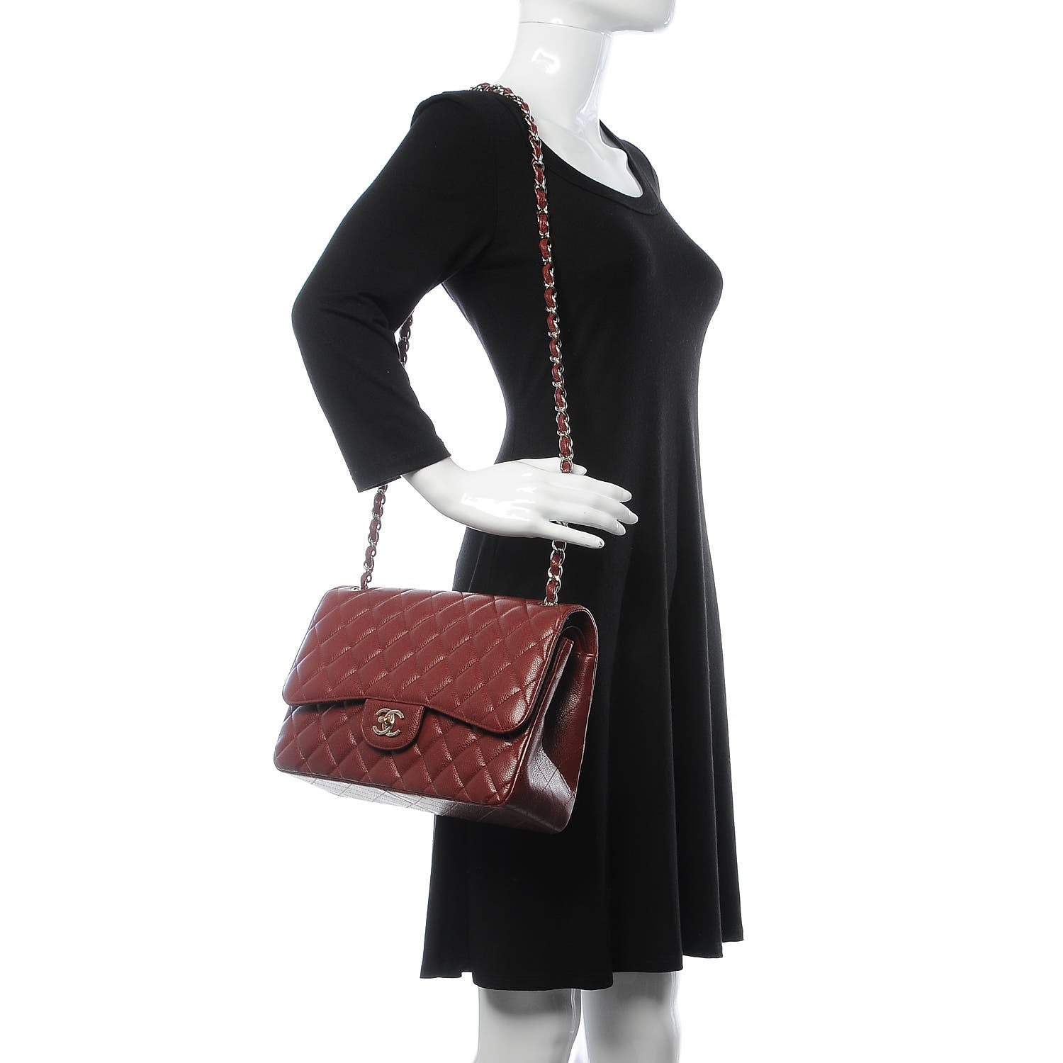 Chanel Caviar Quilted Jumbo Double Flap Burgundy 3 of 9