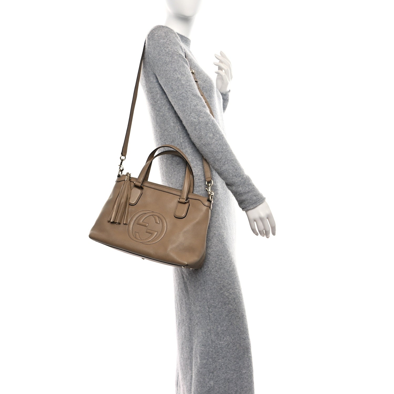 Gucci Pebbled Calfskin Small Soho Top Handle Satchel Camelia 2 of 9