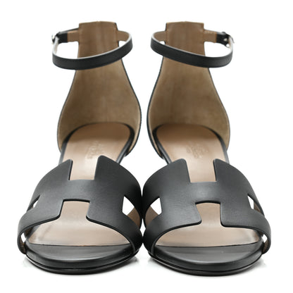 Hermes Calfskin Legend Wedge Sandals 41 Black 2 of 9