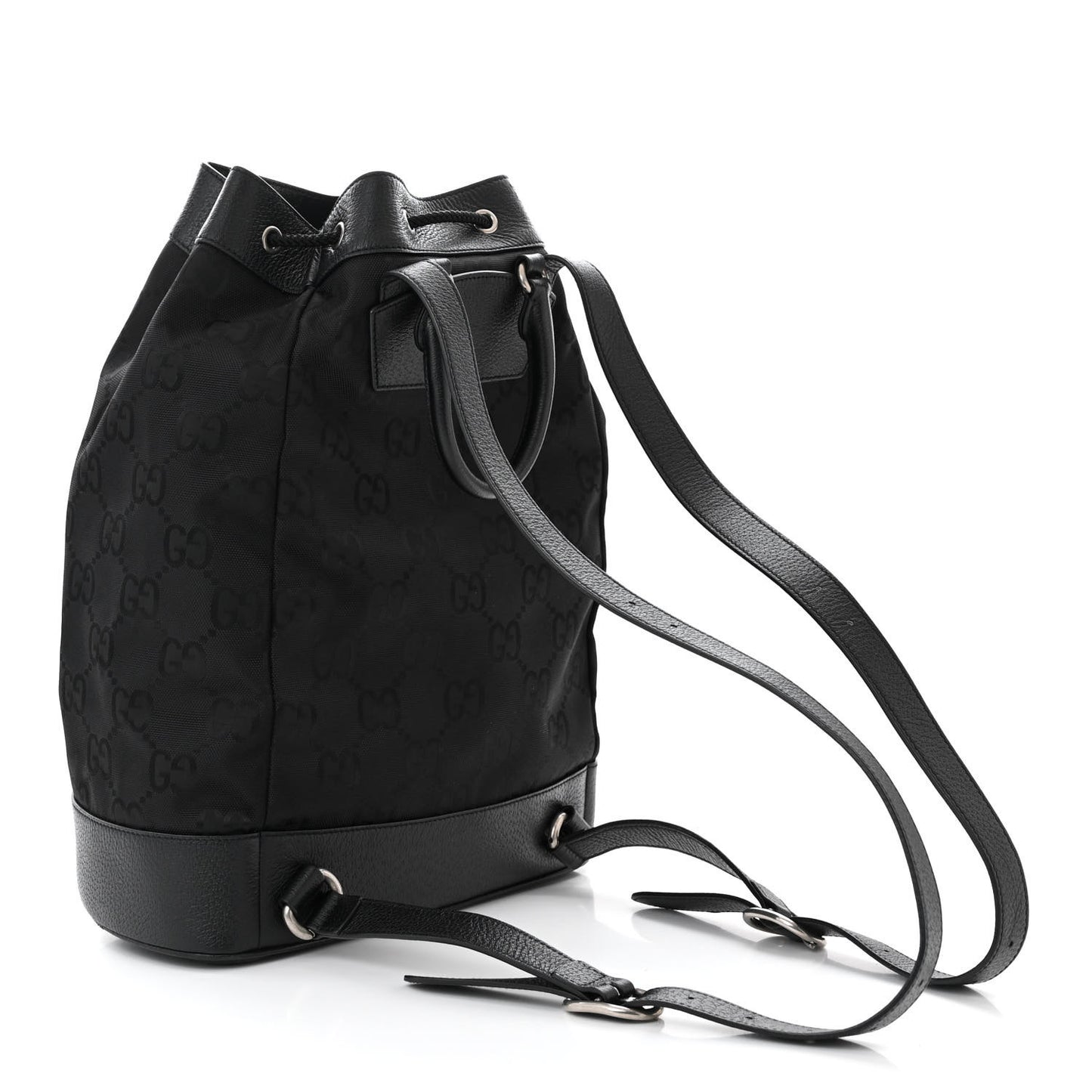 Econyl Nylon Monogram Off The Grid Drawstring Bucket Backpack Black