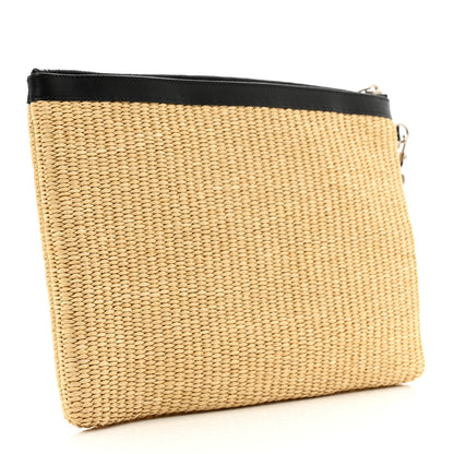 Saint Laurent Raffia Calfskin Rive Gauche Zipped Pouch Naturale Black 3 of 7