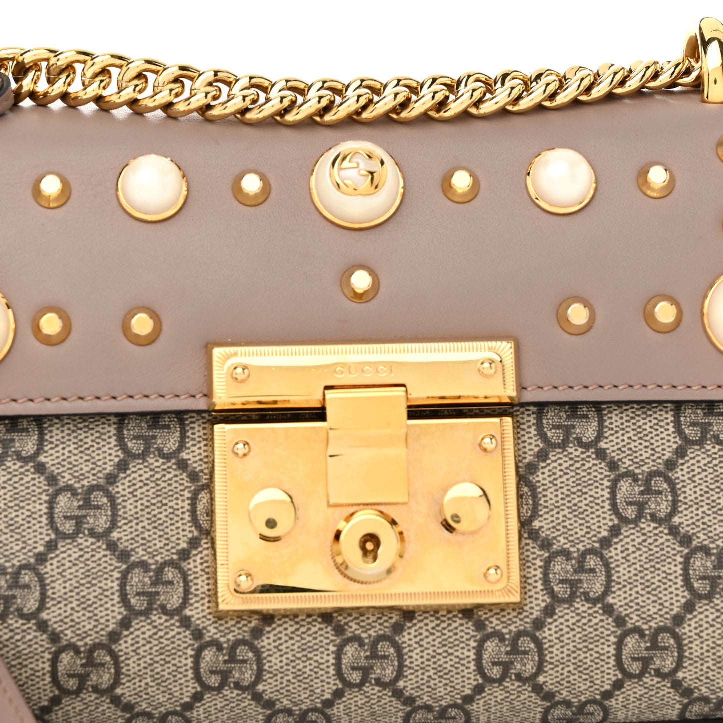 GG Supreme Monogram Studded Small Padlock Shoulder Bag Porcelain Rose