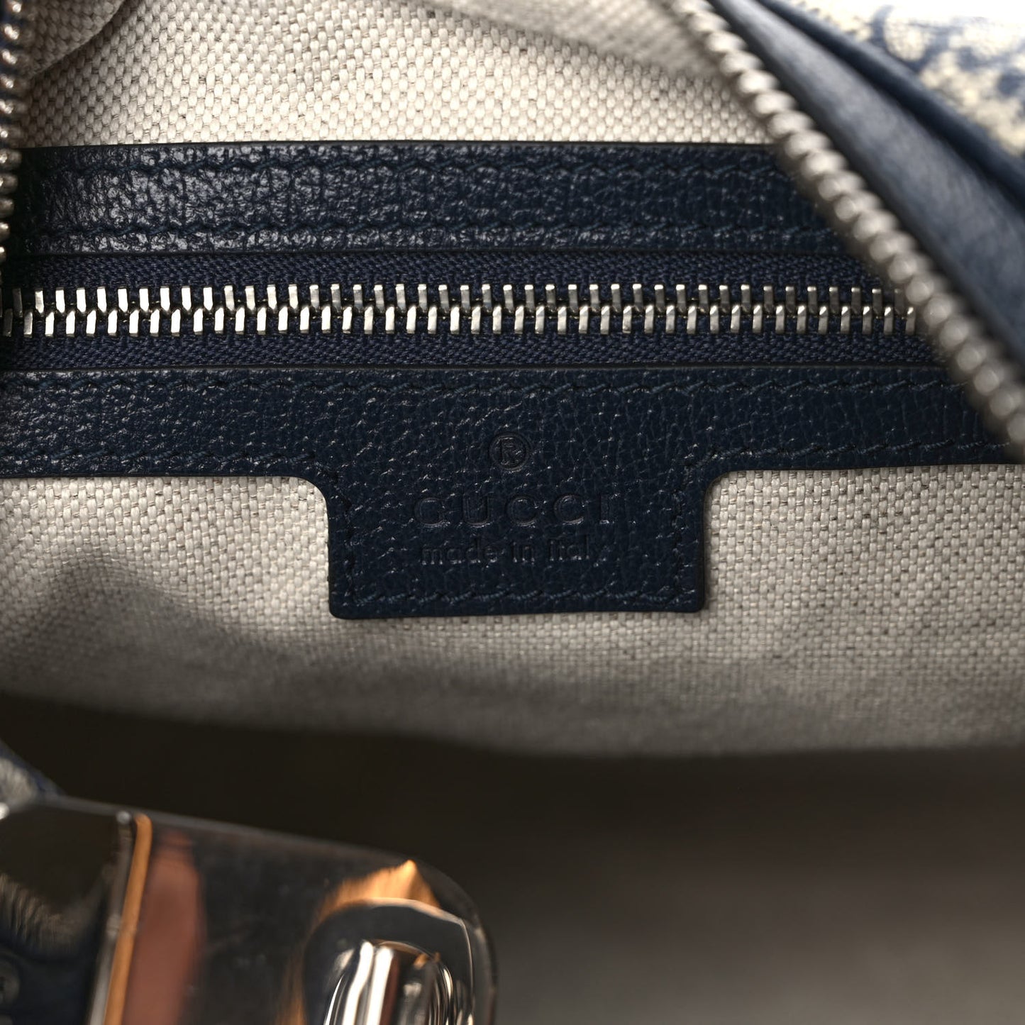 GG Supreme Monogram Textured Calfskin Web Large Attache Shoulder Bag Beige Blue