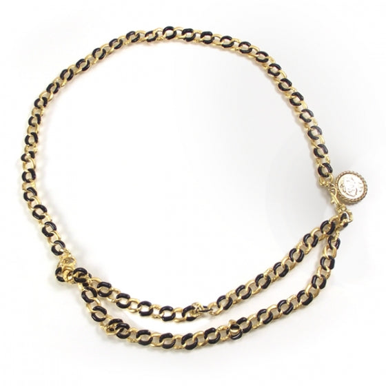 Chanel Gold Black Chain Medallion Belt 1 of 4