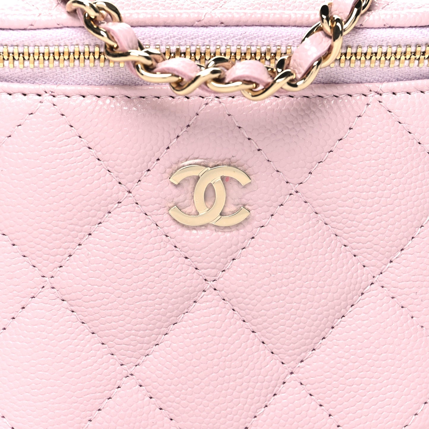 Caviar Quilted Mini Vanity Case With Chain Light Pink