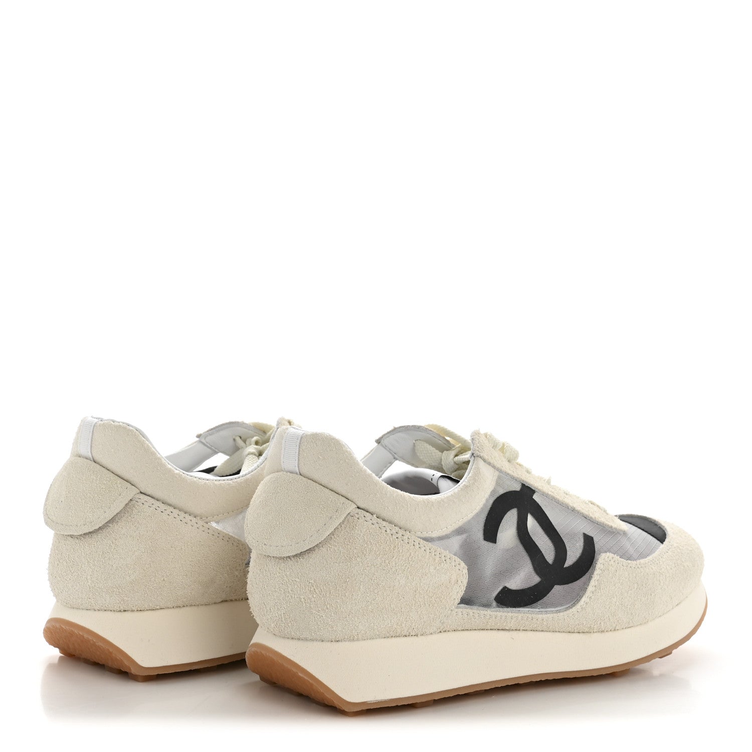 Chanel Mesh Suede Calfskin Womens CC Sneakers 39.5 White Black 5 of 9