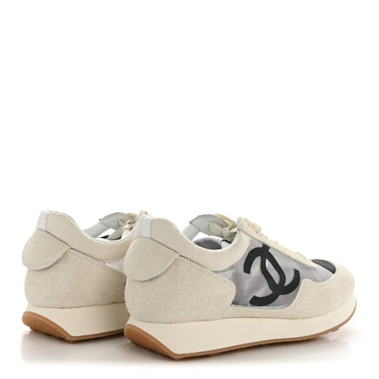 Chanel Mesh Suede Calfskin Womens CC Sneakers 39.5 White Black 5 of 9