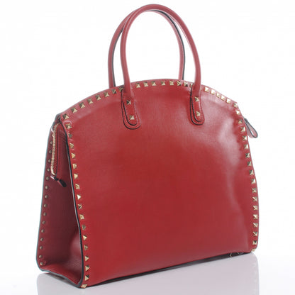 Valentino Garavani Leather Rockstud Dome Shopper Red 3 of 7