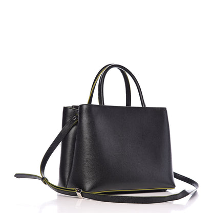 Fendi Vitello Elite Shearling Block Letter Petite 2Jours Tote Black 3 of 9