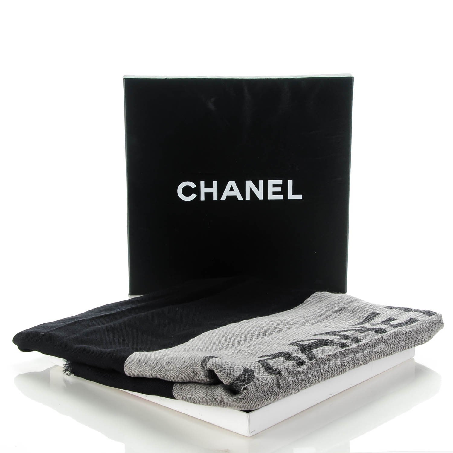 Chanel Cashmere CC Scarf Black Grey 4 of 4