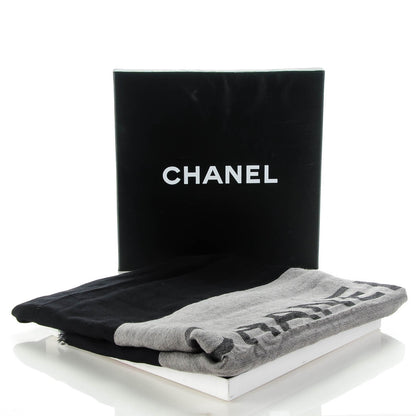Chanel Cashmere CC Scarf Black Grey 4 of 4