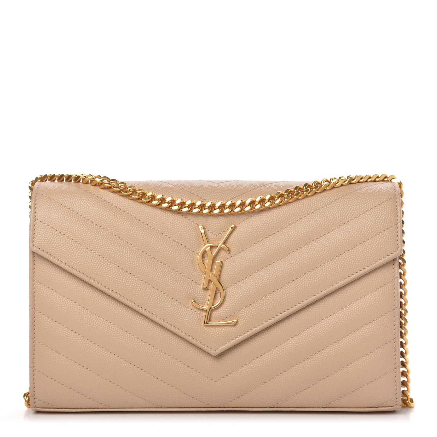 Grain De Poudre Matelasse Chevron Monogram Chain Wallet Dark Beige