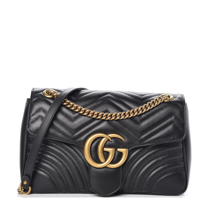 Gucci Calfskin Matelasse Medium GG Marmont Shoulder Bag Black 1 of 7