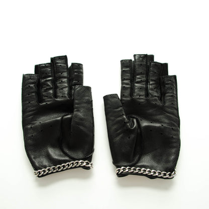 Chanel Lambskin Perforated Fingerless Chain CC Gloves 7.5 Black 3 of 7