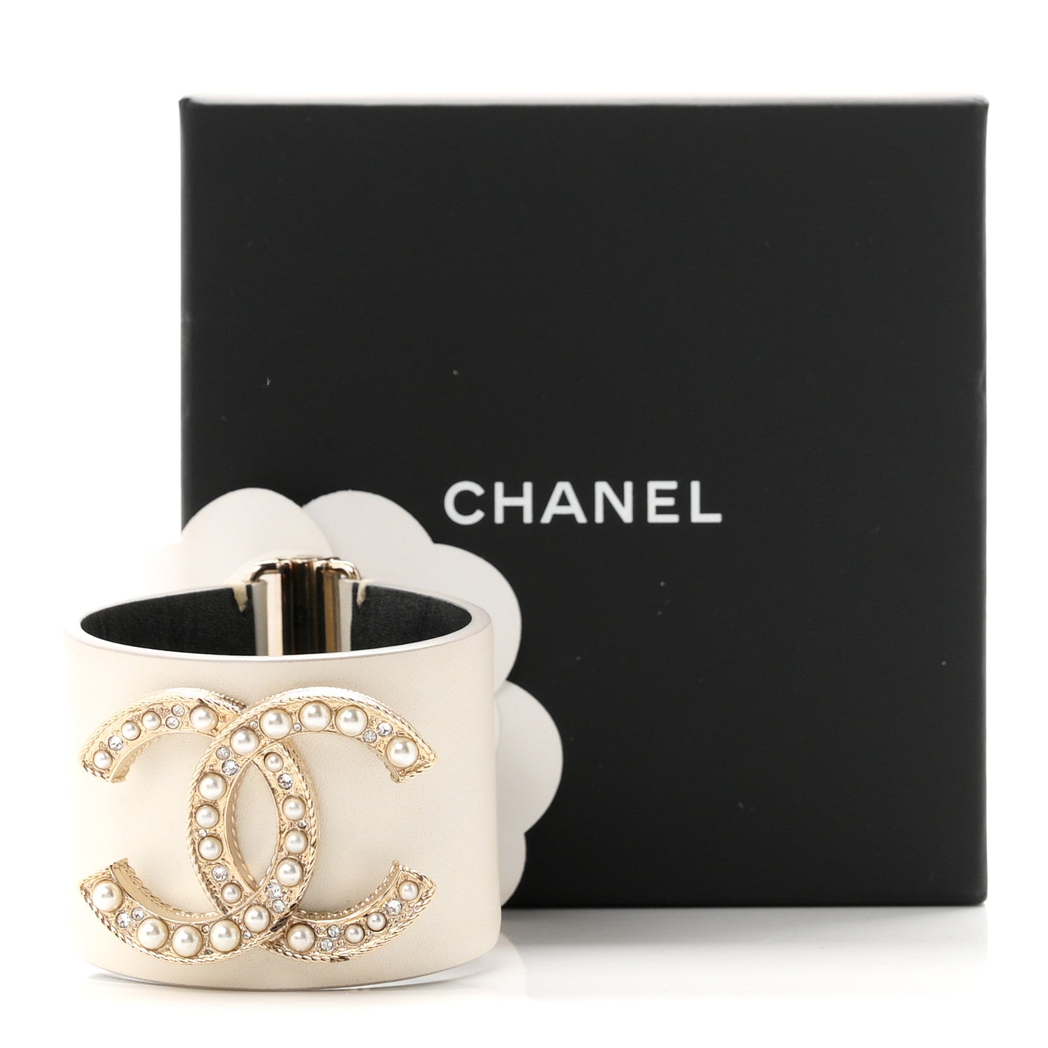 Chanel Calfskin Crystal Pearls Coronation Cuff M White 5 of 5