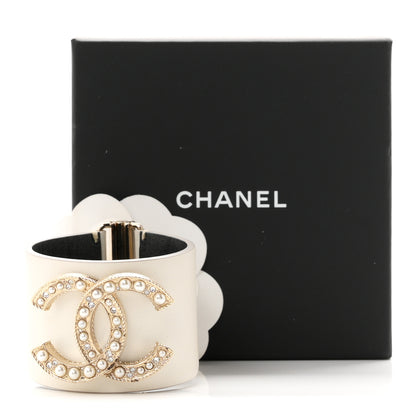 Chanel Calfskin Crystal Pearls Coronation Cuff M White 5 of 5