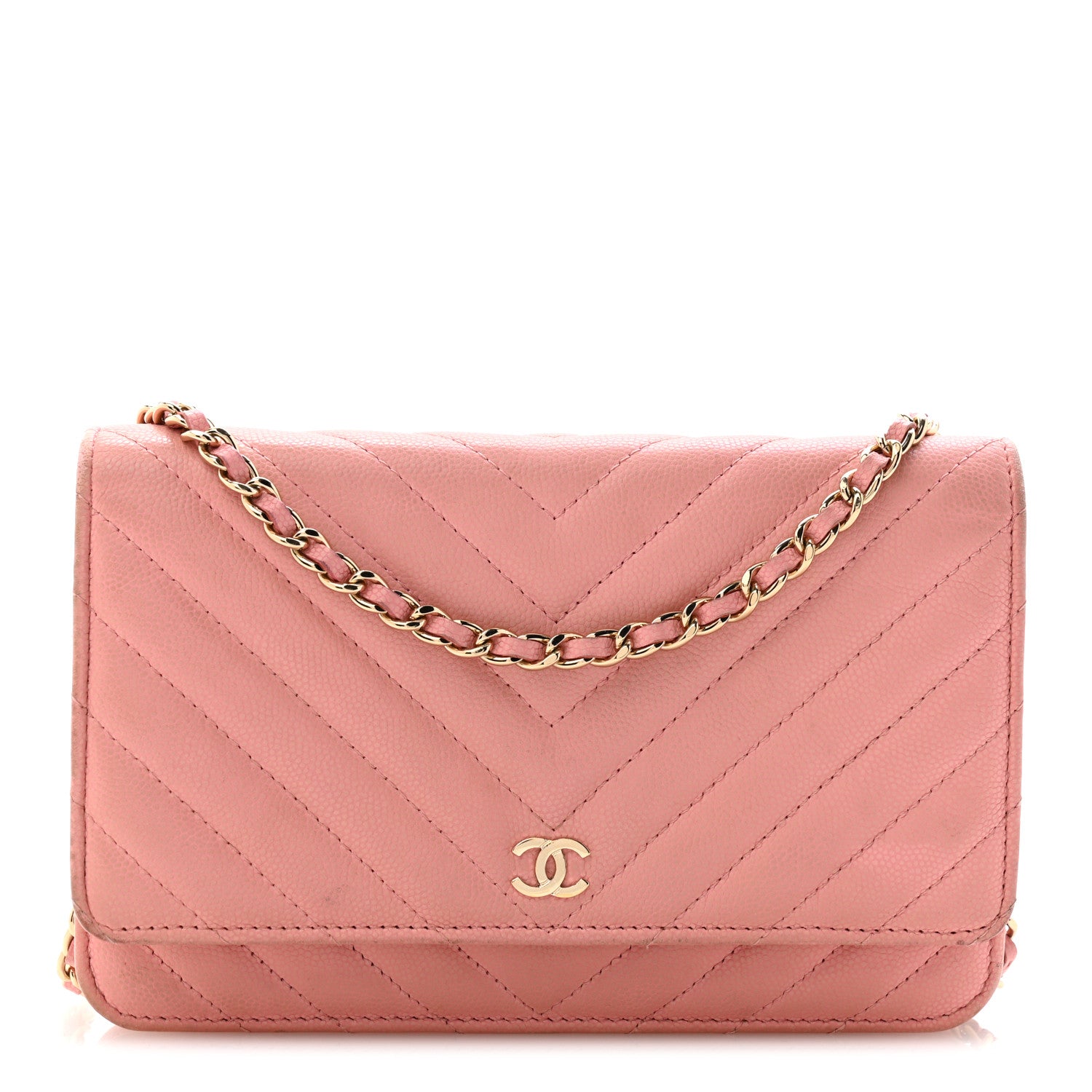 Chanel Caviar Chevron Quilted Wallet On Chain WOC Pink 1 of 14