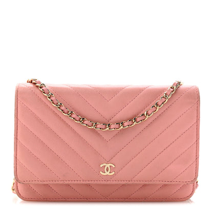Chanel Caviar Chevron Quilted Wallet On Chain WOC Pink 1 of 14