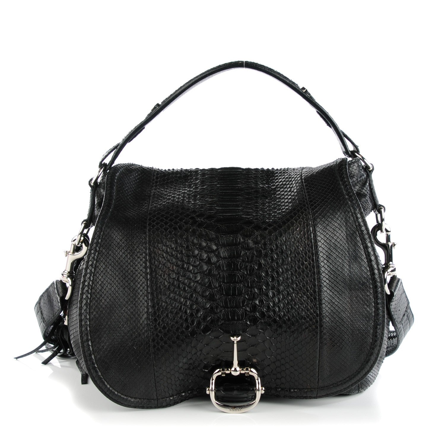 Gucci Python Large Techno Horsebit Shoulder Flap Bag Black 1 of 7