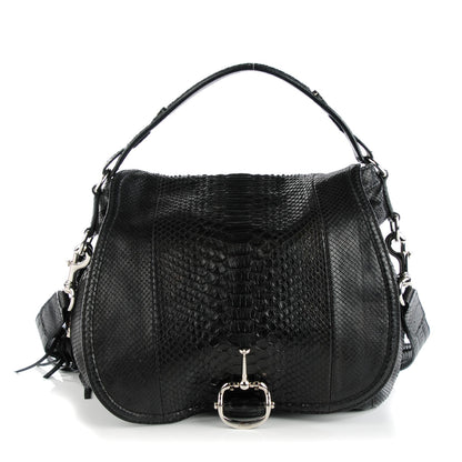 Gucci Python Large Techno Horsebit Shoulder Flap Bag Black 1 of 7