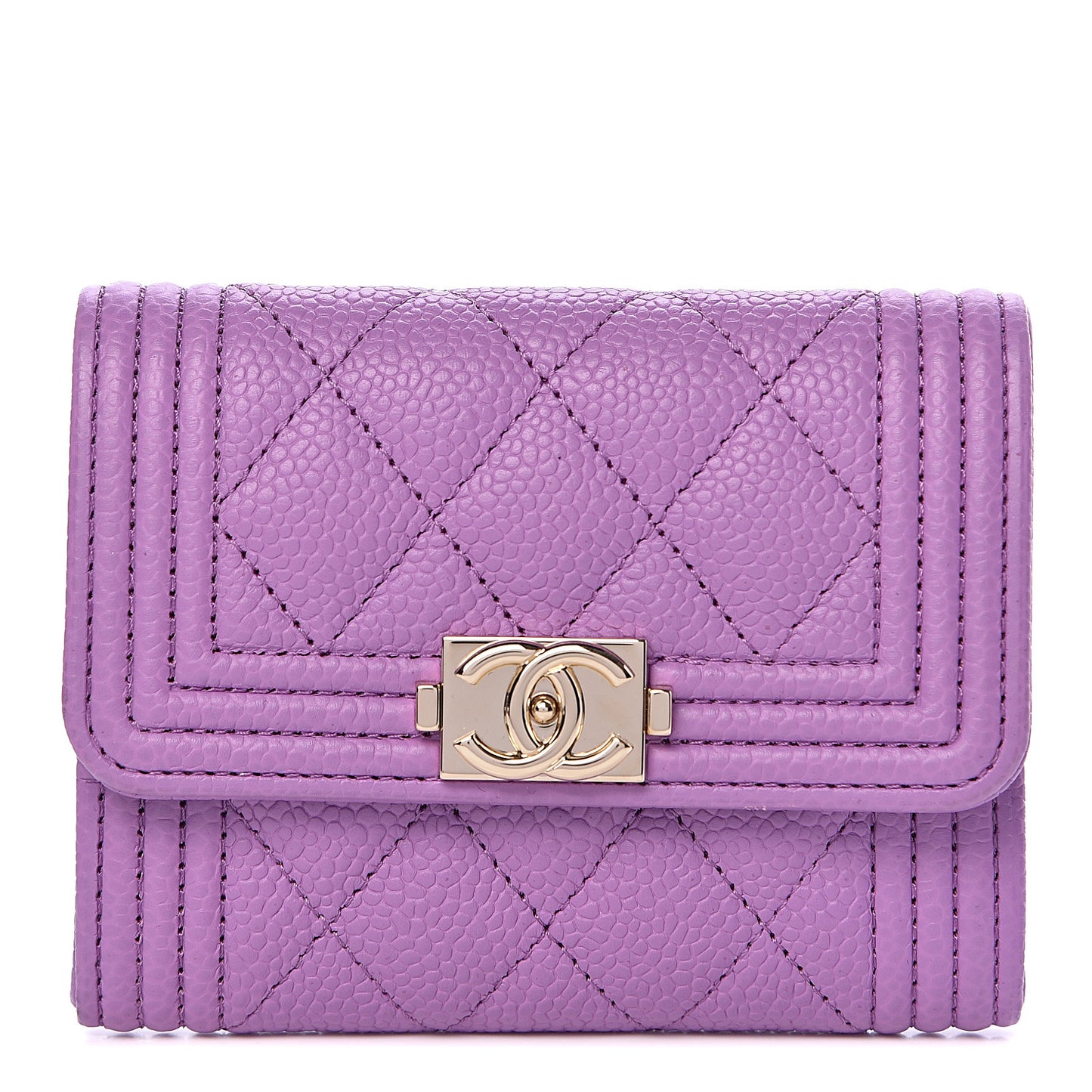 Caviar Quilted Boy Flap Card Holder Purple
