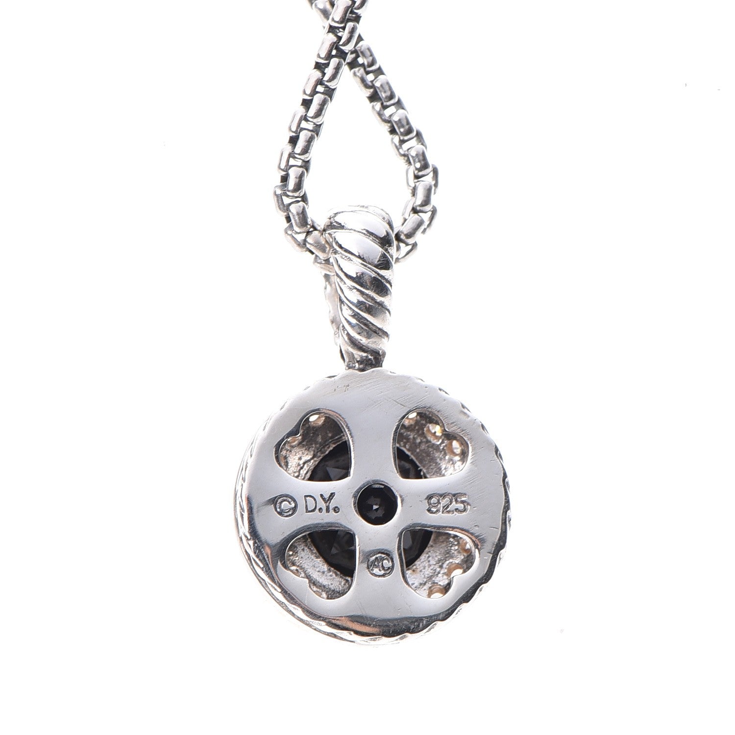 David Yurman Sterling Silver Diamond Black Onyx 8mm Petite Cerise Pendant Cable Necklace 5 of 6