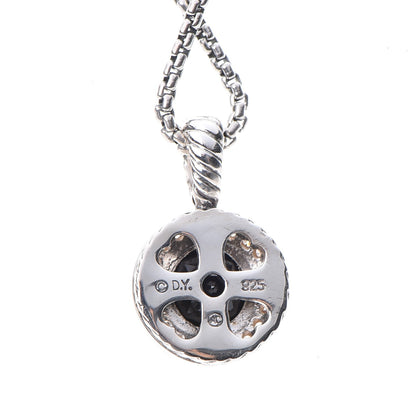 David Yurman Sterling Silver Diamond Black Onyx 8mm Petite Cerise Pendant Cable Necklace 5 of 6