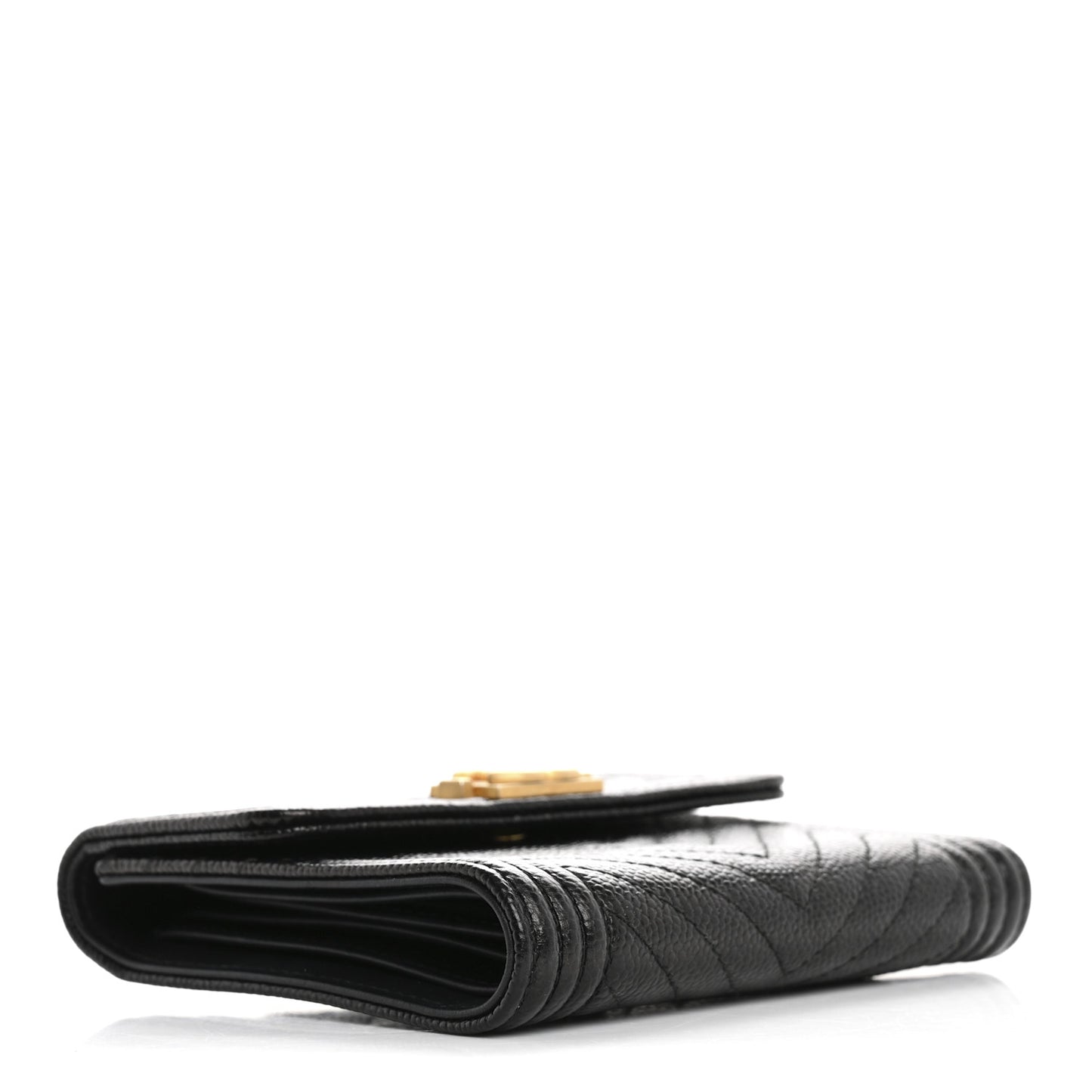 Caviar Chevron Quilted Boy Compact Wallet Black