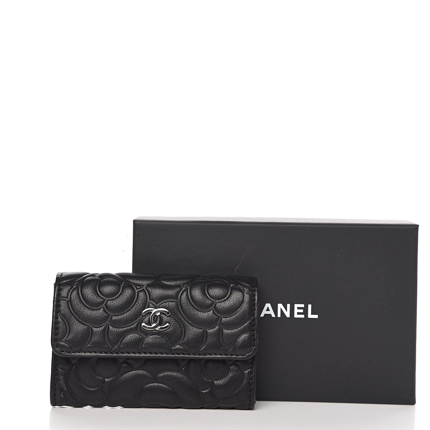 Chanel Lambskin Camellia Embossed Card Holder Wallet Black 8 of 8