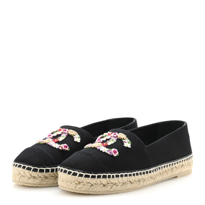 Chanel Canvas Embroidered Floral CC Espadrilles 41 Black 4 of 10