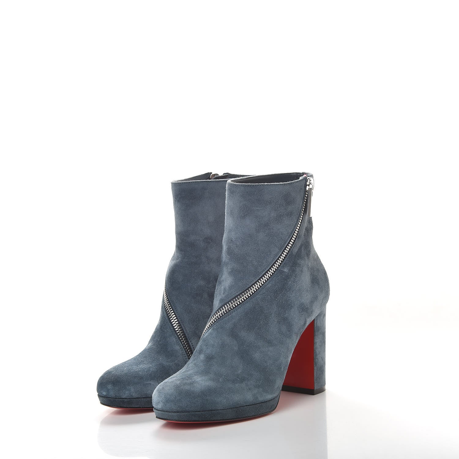 Christian Louboutin Veau Velours Birgitta 100 Zip Around Ankle Bootie 35.5 Tempete 2 of 8