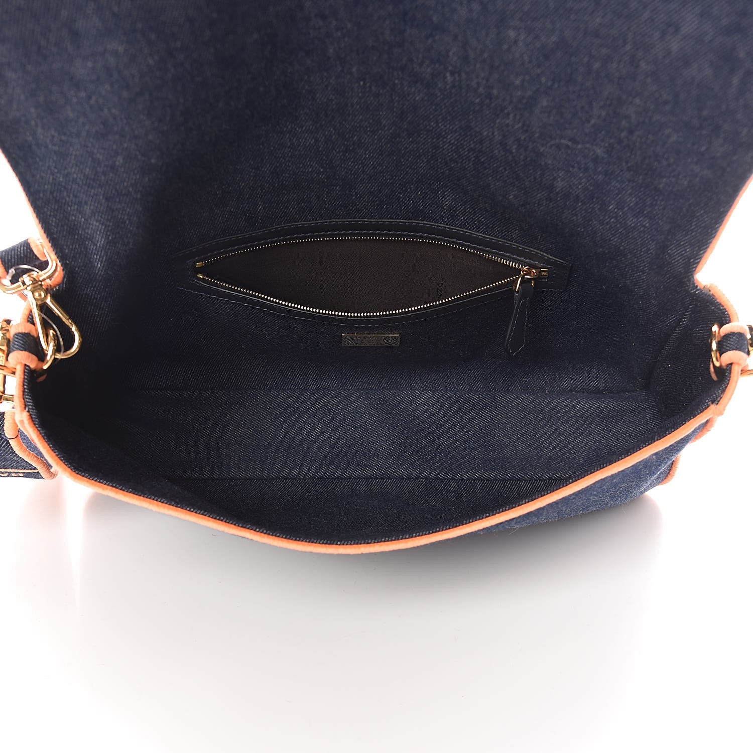 Fendi Denim Large Baguette Blue Arancio Fluo 5 of 15